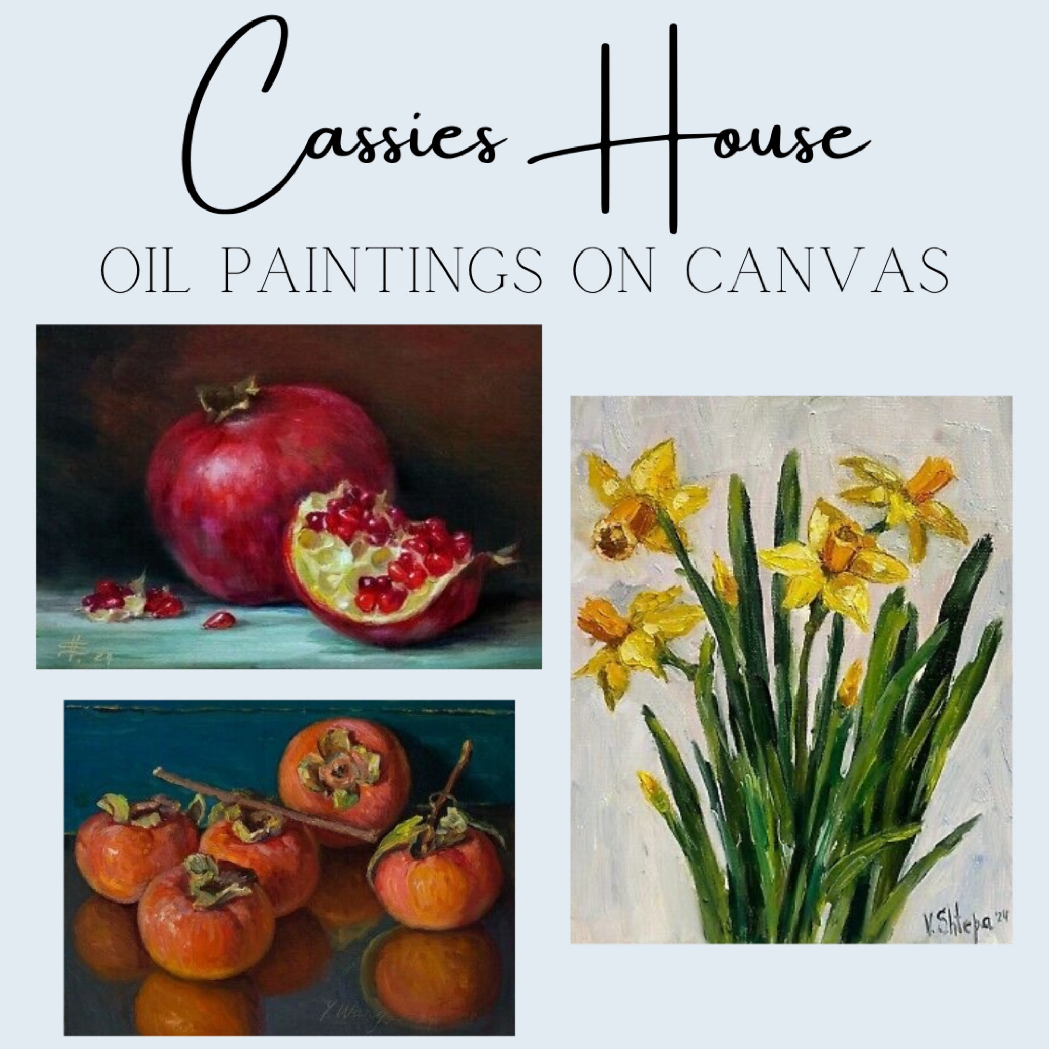Oil paintings on canvas, daffodils, oranges and pomegranates. 

#LTKhome