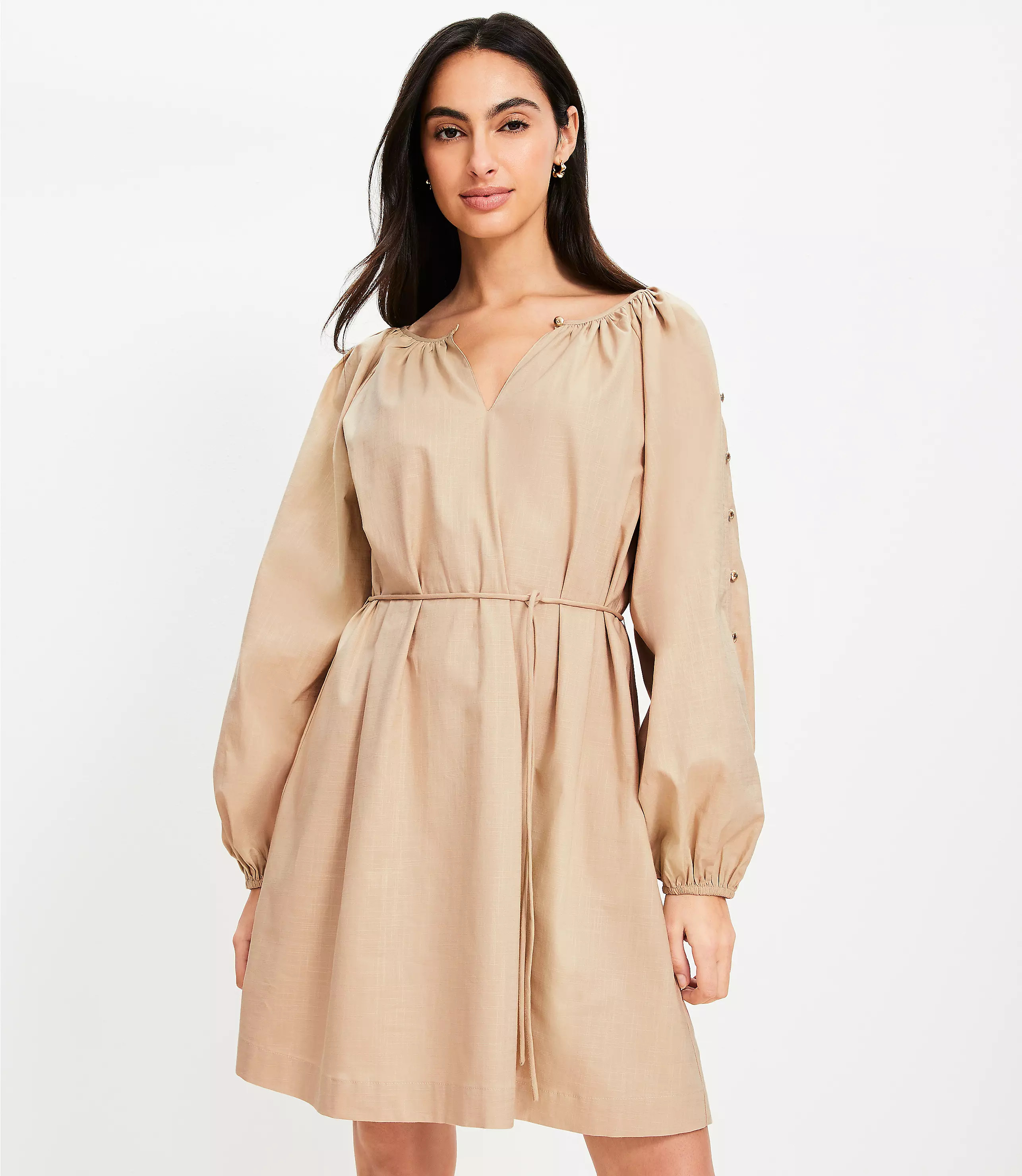 Button Sleeve Mini Dress | LOFT
