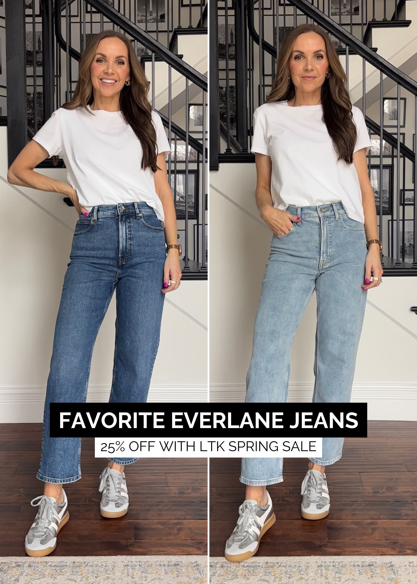 @everlane jeans 25% off! Wearing Way High Jeans, wearing size 26, middle length, medium washed blue // Way High Jeans 2.0, light indigo. Size 26, middle length // white tee 

#LTKSeasonal #LTKSpringSale #LTKStyleTip