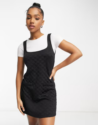 Miss Selfridge quilted pinny dress in black | ASOS (Global)
