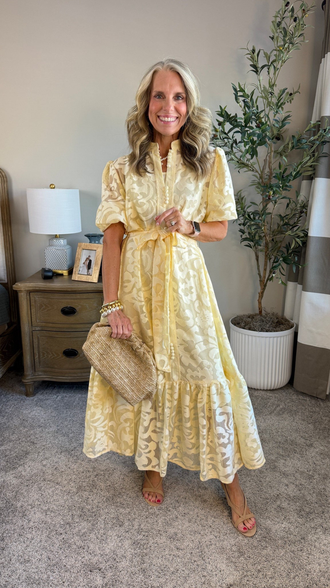 Gorgeous lace dress with matching slip underneath the lace is soft. I’m wearing a small.