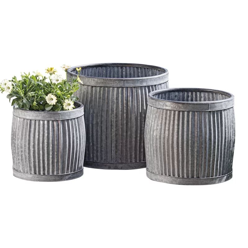 Armanno 3-Piece Galvanized Metal Pot Planter Set | Wayfair North America