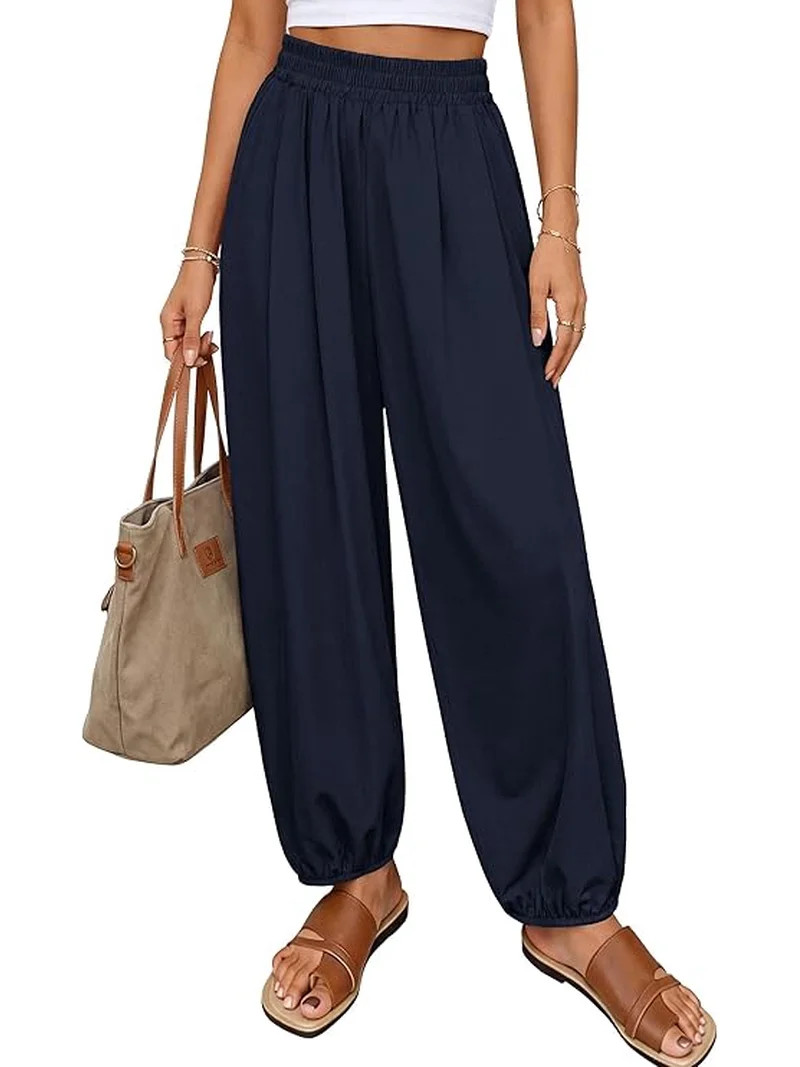 PRETTYGARDEN Womens Summer Casual Pants High Waisted Loose Wide Leg Palazzo Pockets Lounge Beach ... | Walmart (US)