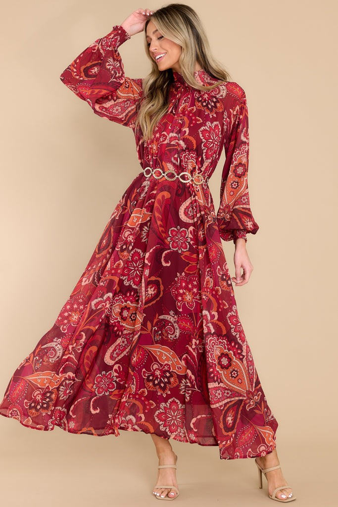 The Perfect Spice Burgundy Multi Print Maxi Dress | Red Dress 