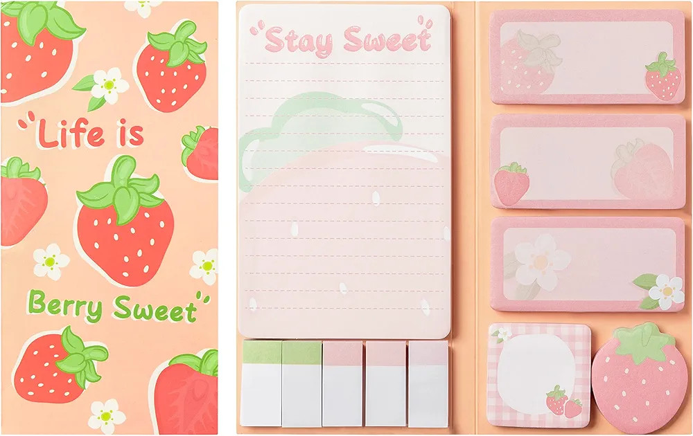 Life is Berry Sweet Sticky Notes Set, 550 Sheets, Strawberry Pattern Self-Stick Notes Pads Summer... | Amazon (US)