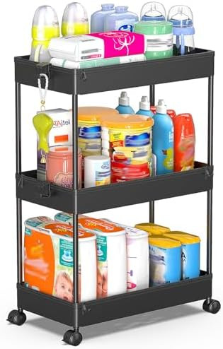 SPACEKEEPER Rolling Storage Cart 3 Tier Bathroom Cart Organizers with Wheels Laundry Room Organiz... | Amazon (US)