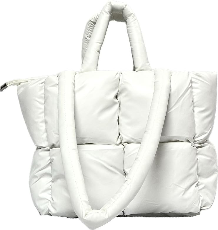 Quilted Puffer Tote Bag Crossbody For Women With Zipper Pockets, Padded Puffy Shoulder Purse, Puf... | Amazon (US)
