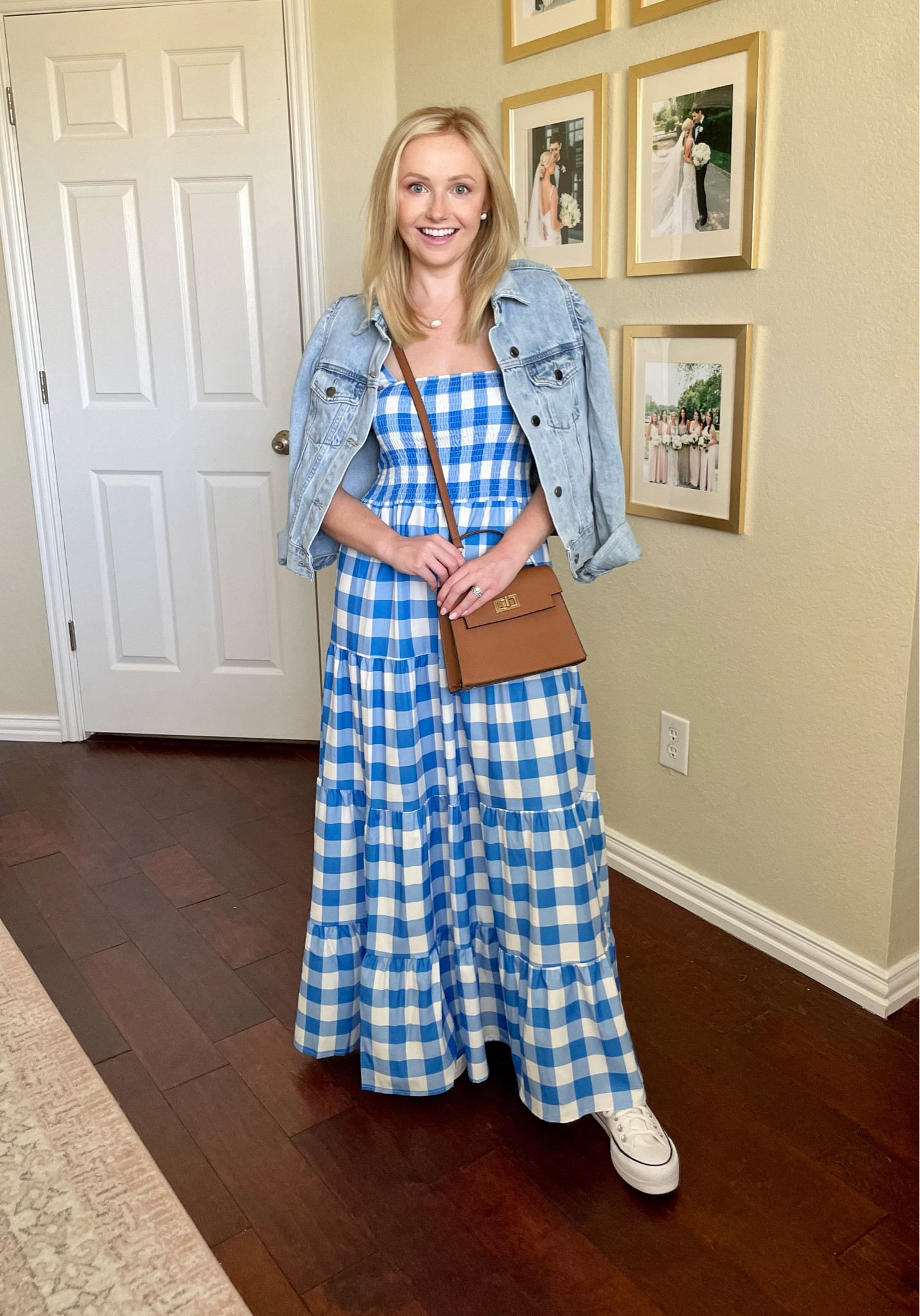 Wearing a small in jacket and dress | gingham dress, blue gingham, maxi dress, summer dress, sundress, amazon dress, denim jacket, converse, brown crossbody 

#LTKstyletip #LTKFind #LTKSeasonal