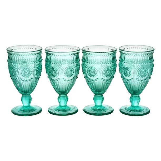 The Pioneer Woman Adeline 12-Ounce Footed Glass Goblets, Set of 4, Tuquoise - Walmart.com | Walmart (US)