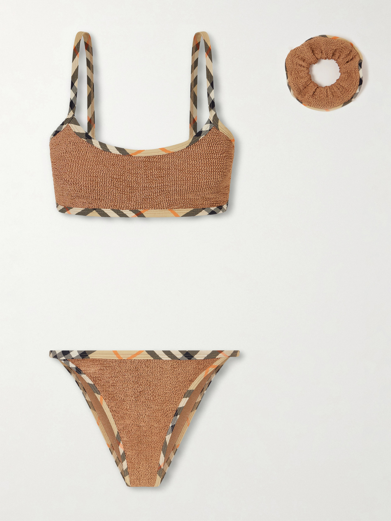 Burberry - + Hunza G Tyler Checked Original Crinkle Bikini - Brown | NET-A-PORTER (US)