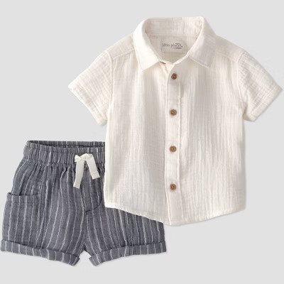Little Planet by Carter's Baby Boys' Organic 2pc Stripe Woven Set - Cream 9M | Target