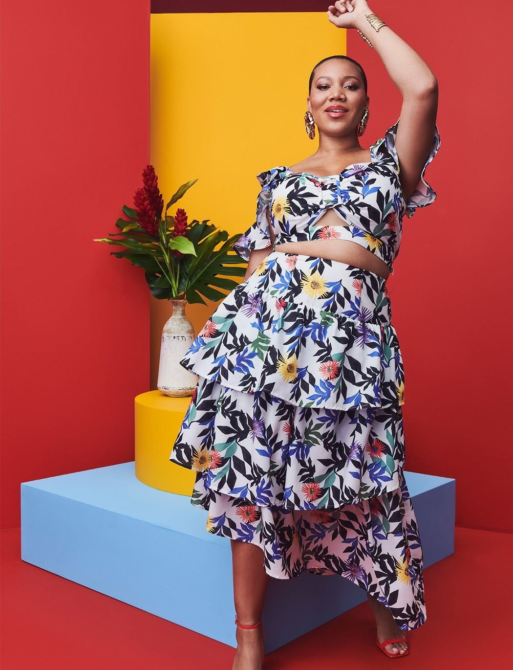Asymmetric Tiered Midi Skirt | Women's Plus Size Skirts | ELOQUII | Eloquii