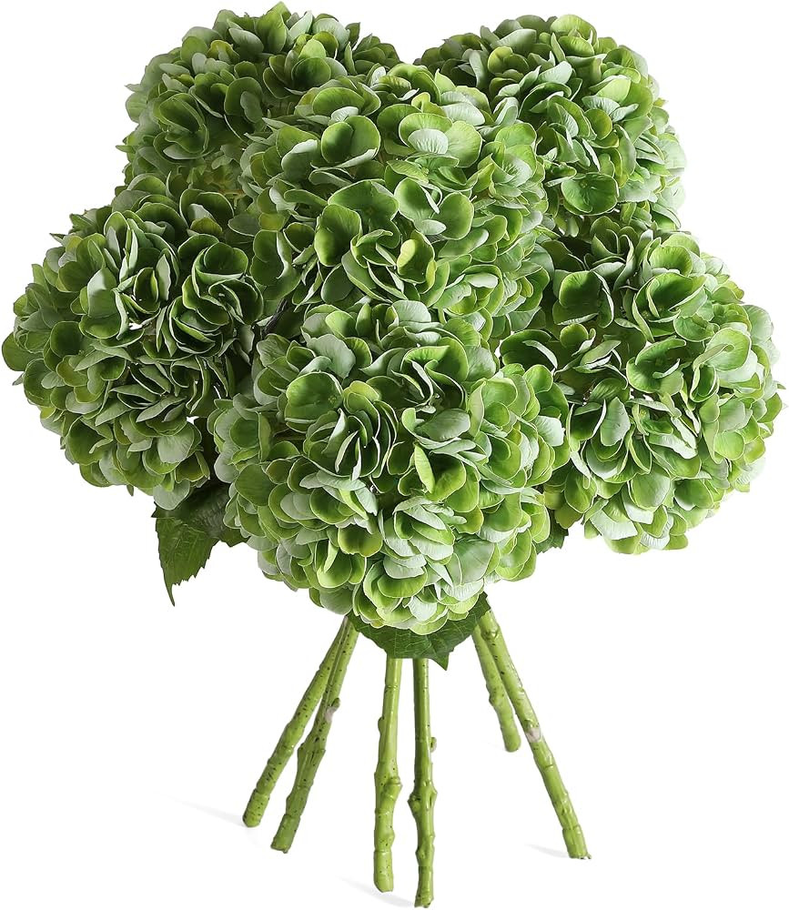 Kisflower 6PCS 22 inch Hydrangea Artificial Flowers Real Touch Green Faux Hydrangea Flowers with ... | Amazon (US)