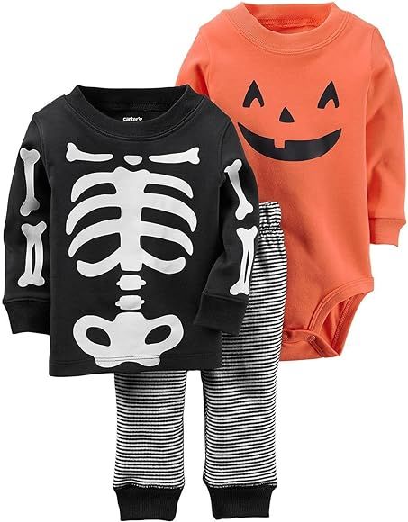 Carter's Baby Boy's 3 Piece Halloween Skeleton/Pumpkin Bodysuit-Pants-Shirt (3 Months, Orange/Bla... | Amazon (US)