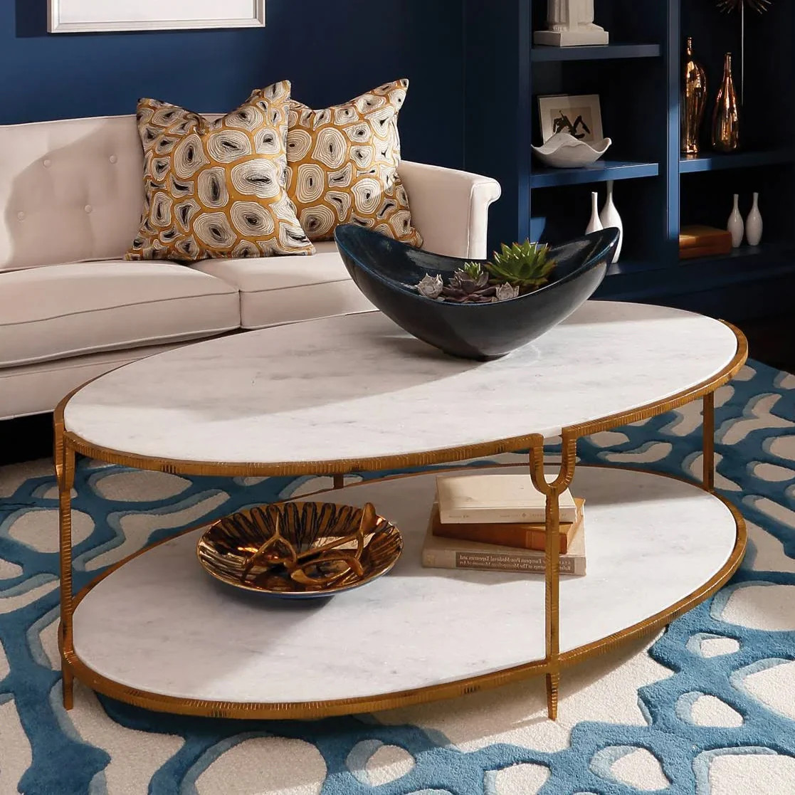 Global Views Oval  Iron & Stone Coffee Table | Paynes Gray Inc