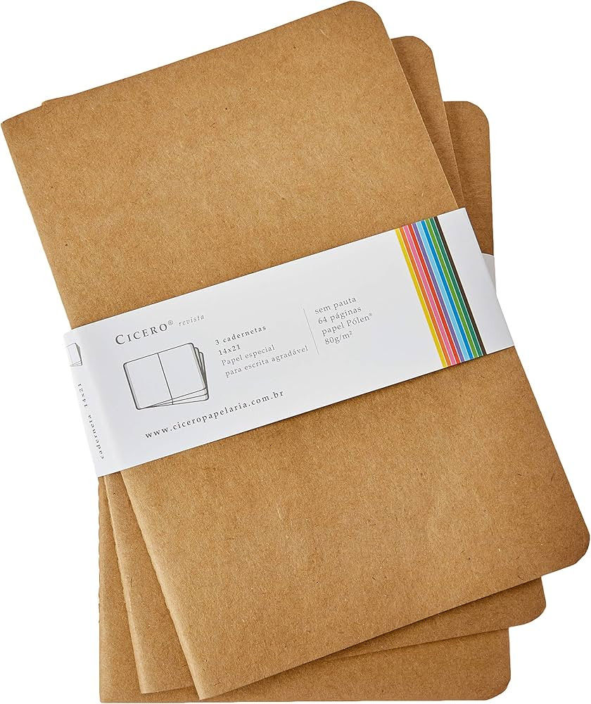 Kit 3 Cadernetas Costuradas Básica, Cicero, 257, Bege, Médio (14X21) | Amazon (BR)