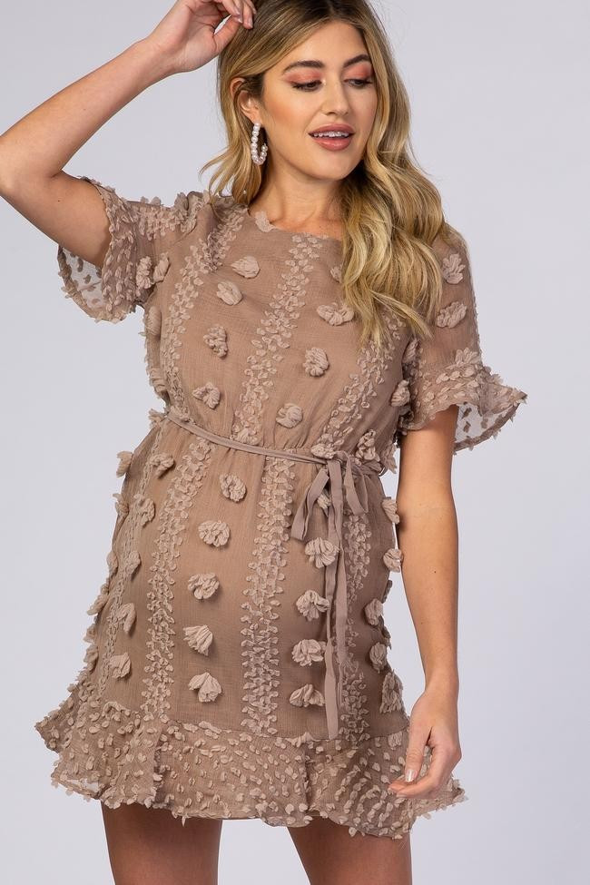 Mocha Polka Dot Textured Maternity Dress | PinkBlush Maternity