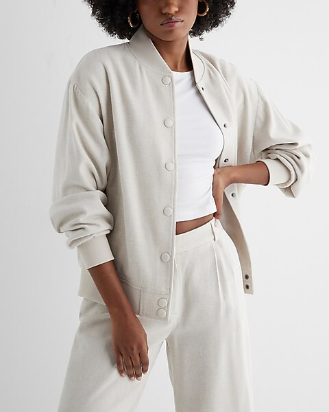 Luxe Lounge Twill Oversized Bomber Jacket | Express