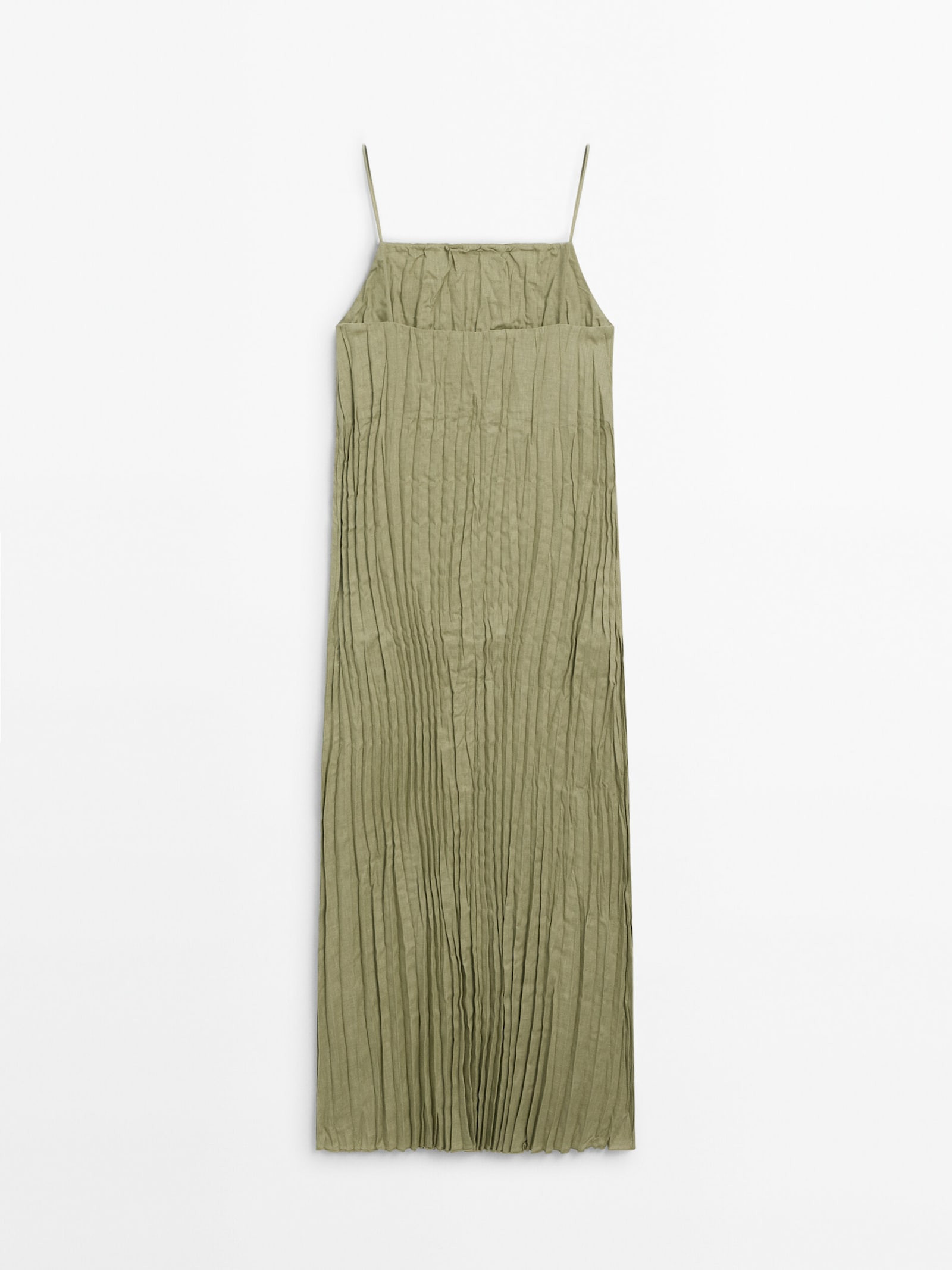 Linen blend pleated strappy dress | Massimo Dutti UK