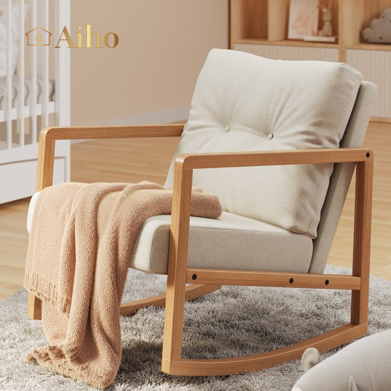 Aiho Rocking Chair with Upholstery, Cushions, and Armrests for Living Room, Porch-Off White | Walmart (US)