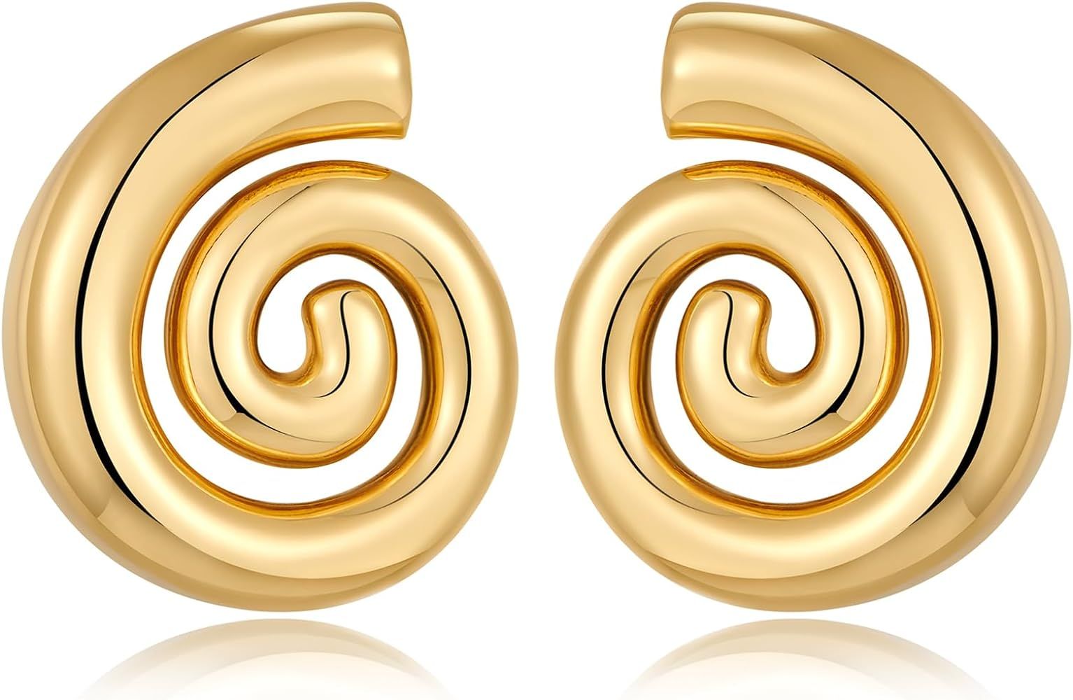 Gold Statement Earrings for Women Spiral Chunky Retro Stud Drop Earrings Trendy Jewelry Gifts for... | Amazon (US)