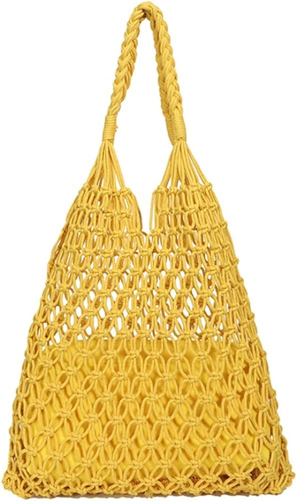 Crochet Mesh Tote Beach Bag Woven Hollow Out Handbag, Straw Rattan Net Shoulder Purse Summer Armp... | Amazon (US)