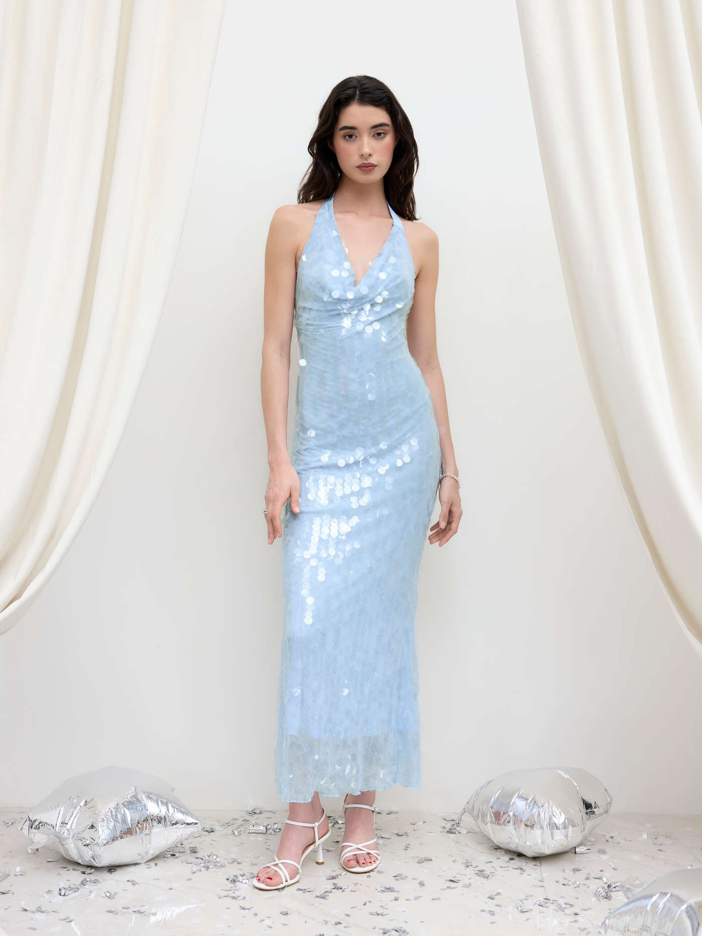 Cowl Neck Solid Glitter Ruffle Hem Maxi Dress \u00a332.002-Day Delivery | Cider