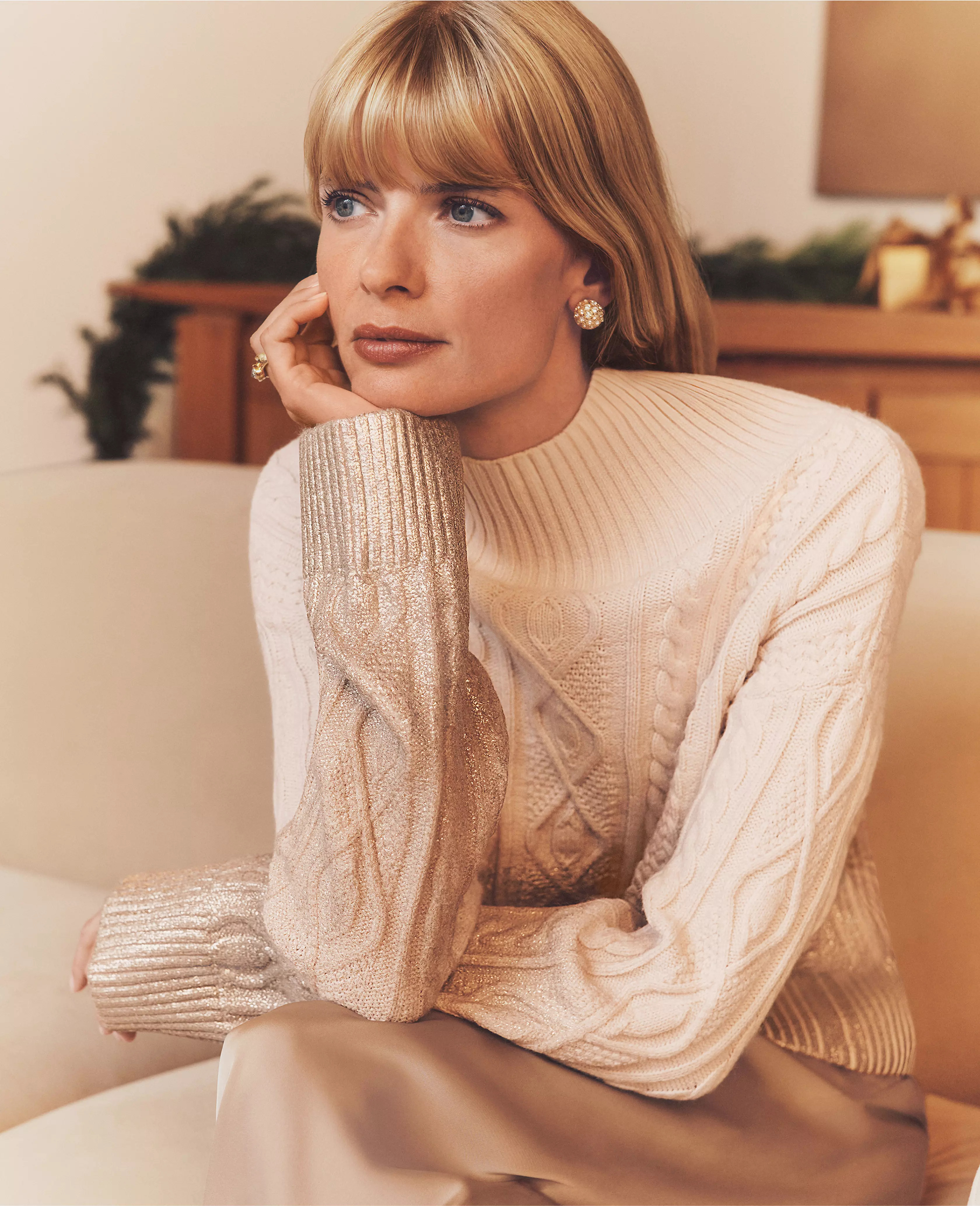 Foil Cable Mock Neck Sweater | Ann Taylor (US)