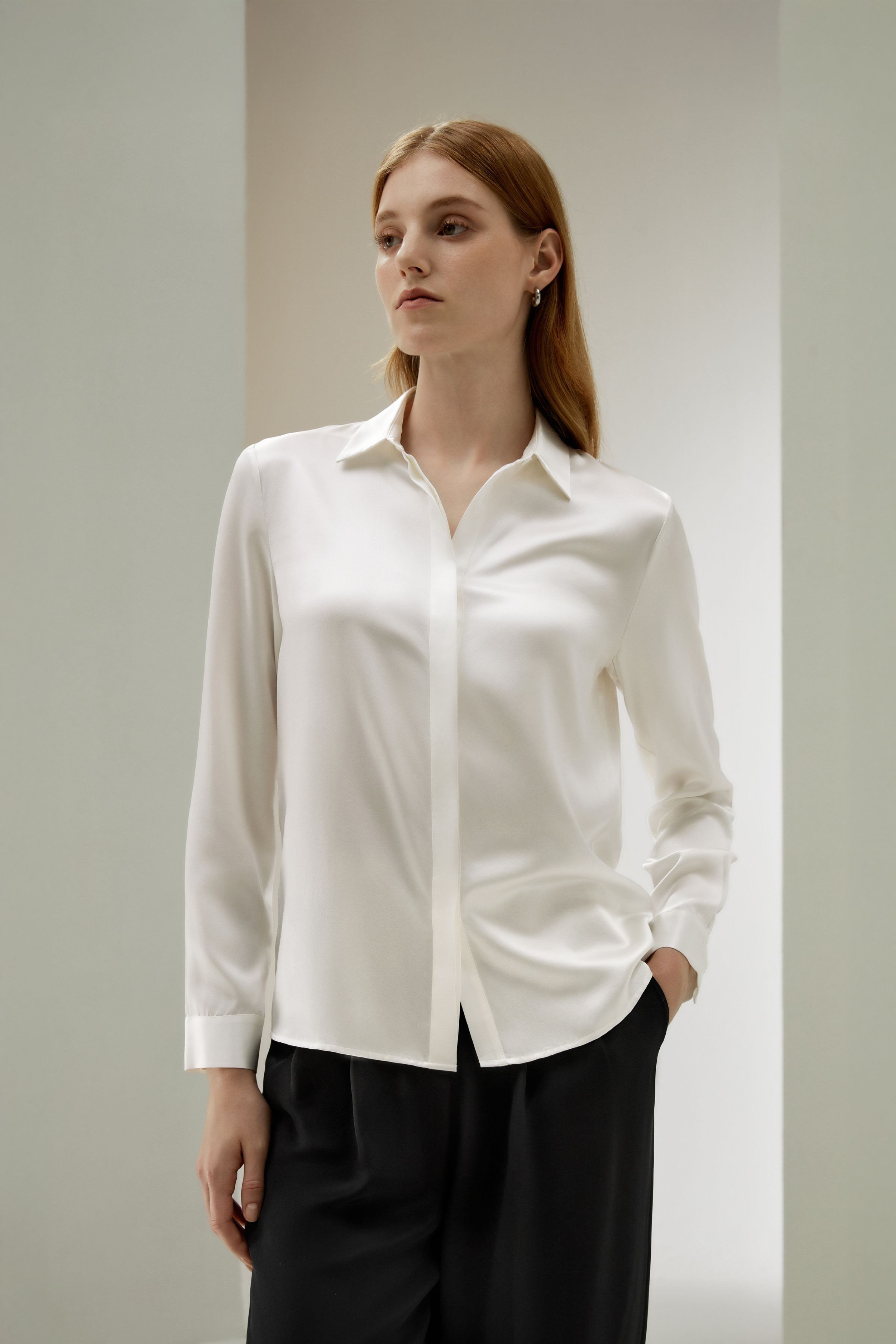 Basic Concealed Placket Silk Shirt | LILYSILK