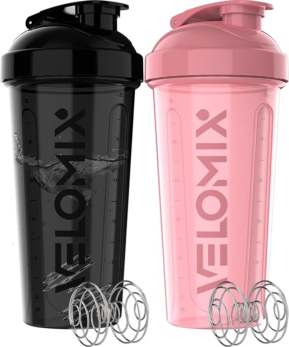 VELOMIX -2 Pack- 28 oz Protein Shaker Bottles for Protein Mixes - 2x Wire Whisk | Leak Proof Shak... | Amazon (US)