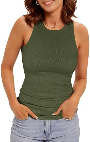 ANRABESS Sleeveless Tank Tops for Women High Neck Racerback Ribbed Knit Top Summer 2026 Casual Ba... | Amazon (US)