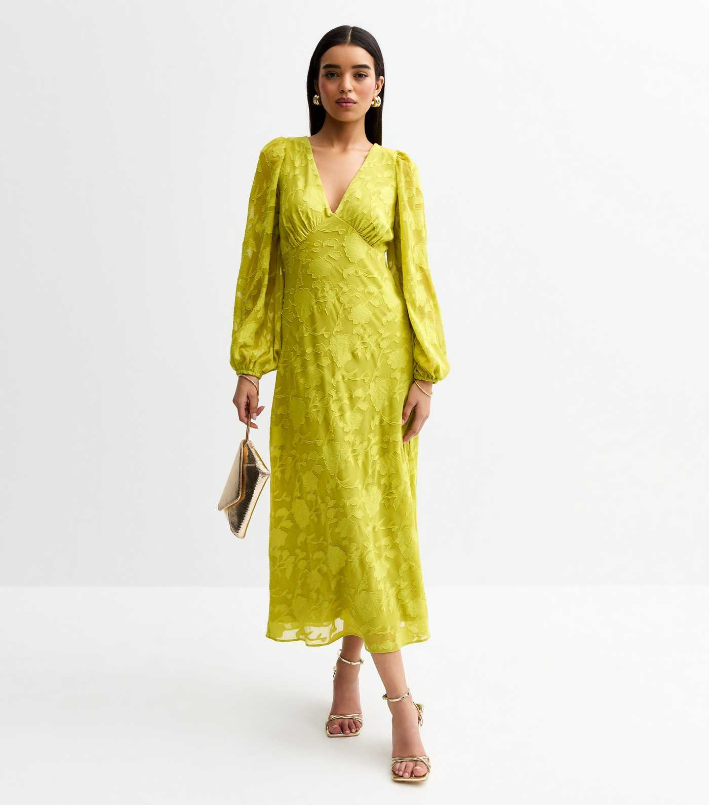 Green Floral Patterned Long Sleeve Midi Dress | New Look | New Look (UK)