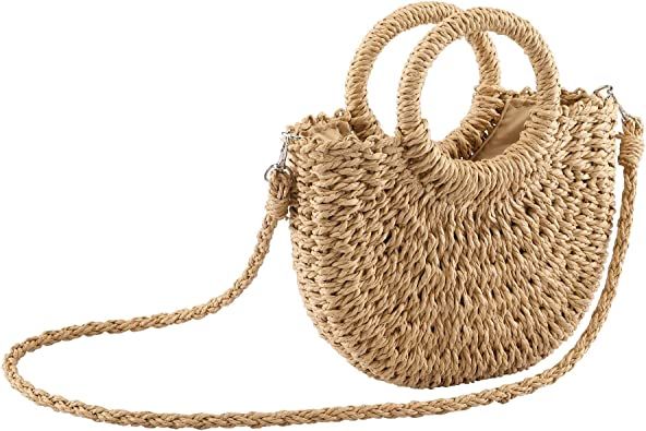 Amazon.com: Ayliss Women Straw Handbag Summer Beach Rattan Tote Bag Crossbody Shoulder Top Handle... | Amazon (US)