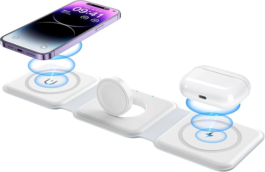 Wireless Charger, Magnetic Foldable 3 in 1 Mag-Safe Charger, Fast Travel Wireless Charging Statio... | Amazon (US)