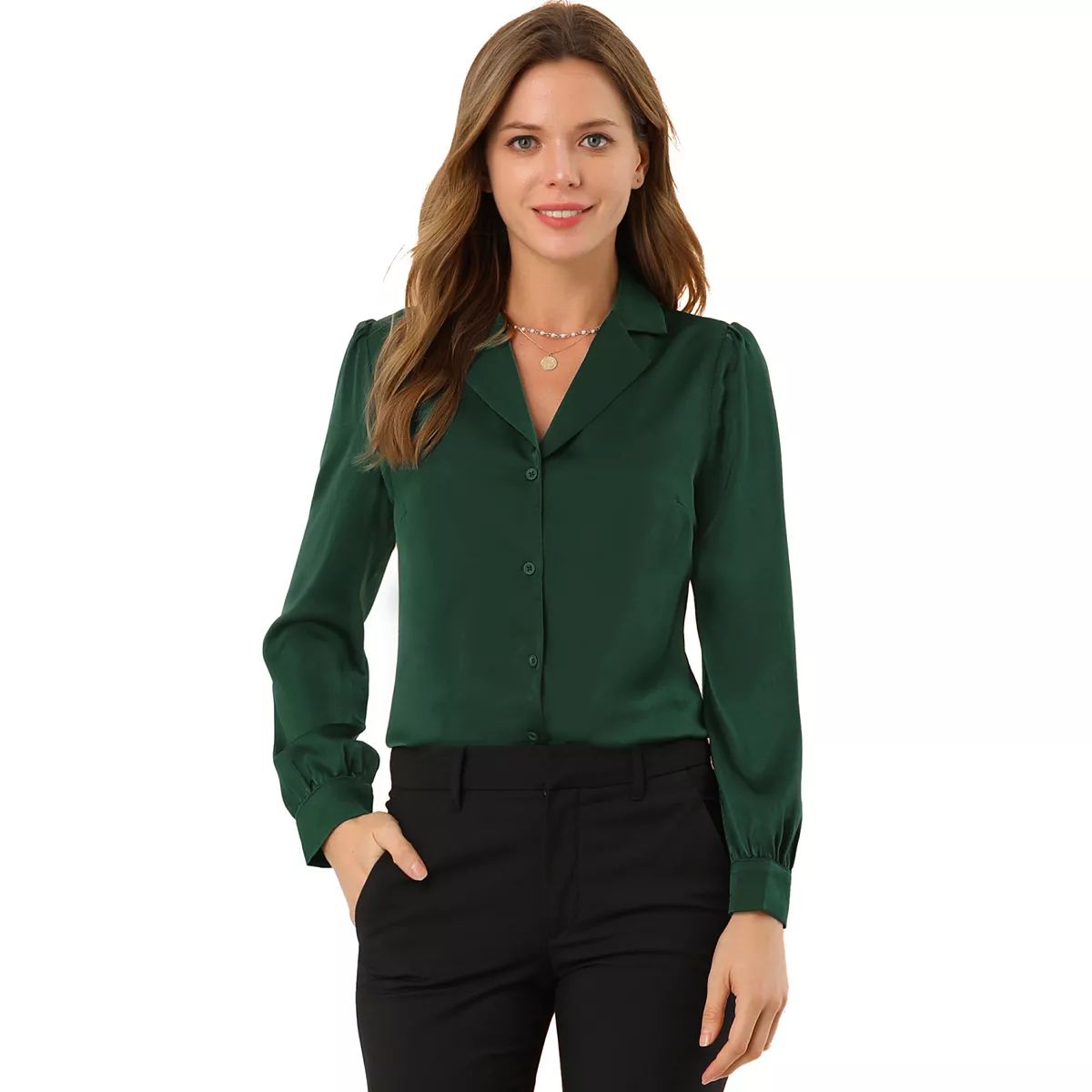 Women's Elegant Collar Blouse Long Sleeve Work Office Satin Button Down Shirt | Kohl's
