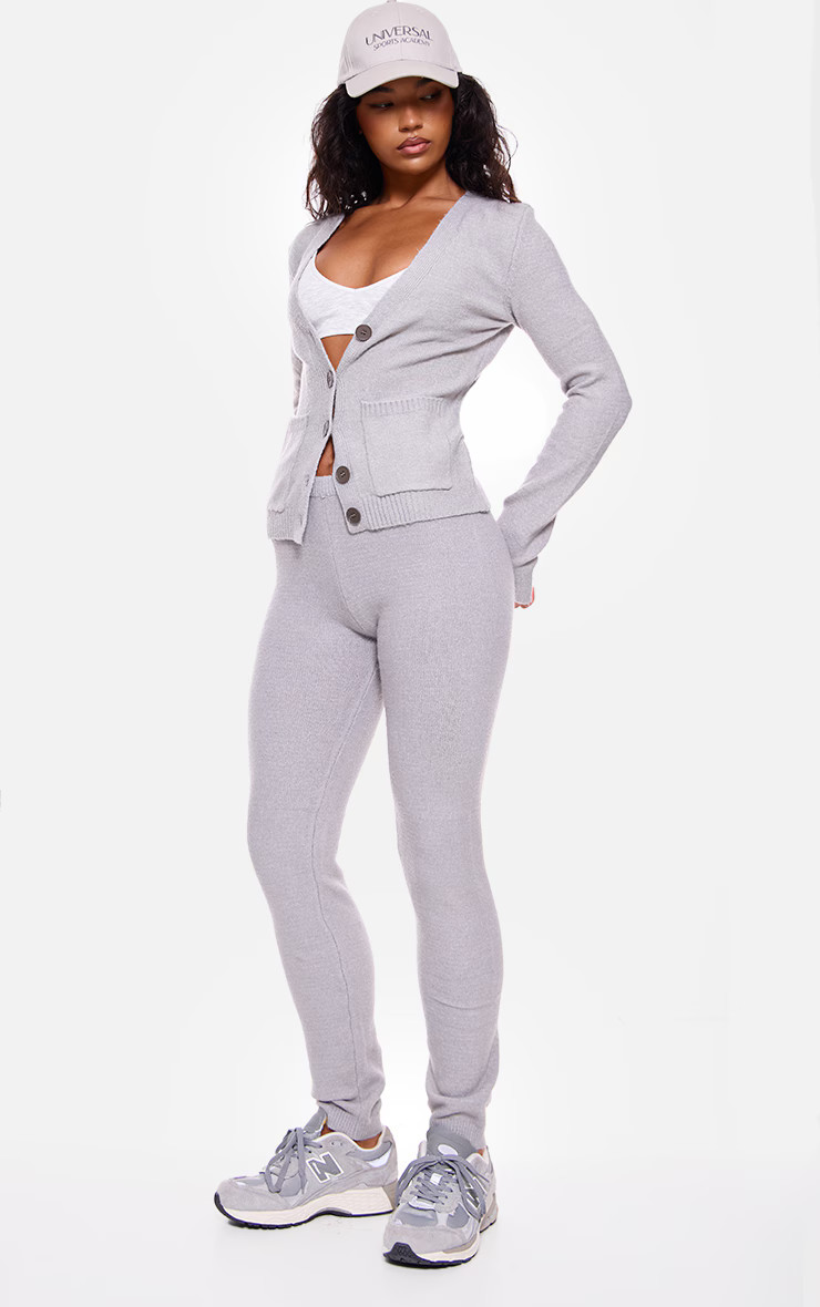 Charcoal Basic Knit Button Up Cardigan | PrettyLittleThing US