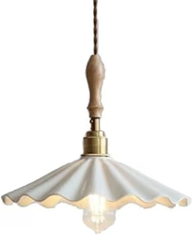 Japanese Minimalist Pendant Light Nordic Ceramic Wood Chandelier with Wavy Scalloped Shade Modern... | Amazon (US)