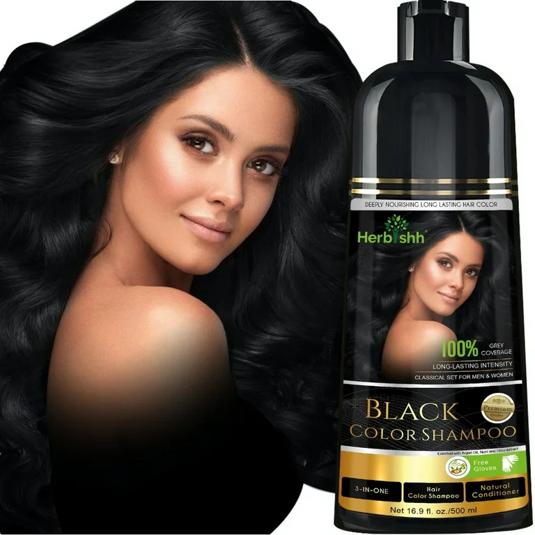 Herbishh Black Color Shampoo for Gray Hair, Permanent, Men & Women (500 ml) | Walmart (US)