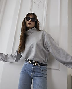Grey Funnel Neck Top | River Island UK & IE