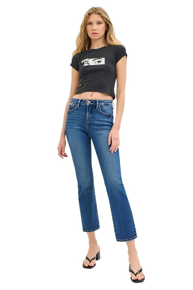 SALT TREE Risen Jeans - Tummy Control High Rise Crop Straight Jeans - PSC21045D | Amazon (US)