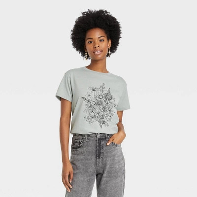 Women's Kindness Short Sleeve Graphic T-Shirt - Green Floral S | Target