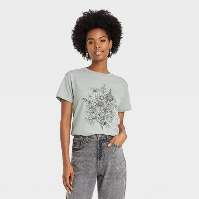 Women&#39;s Kindness Short Sleeve Graphic T-Shirt - Green Floral S | Target