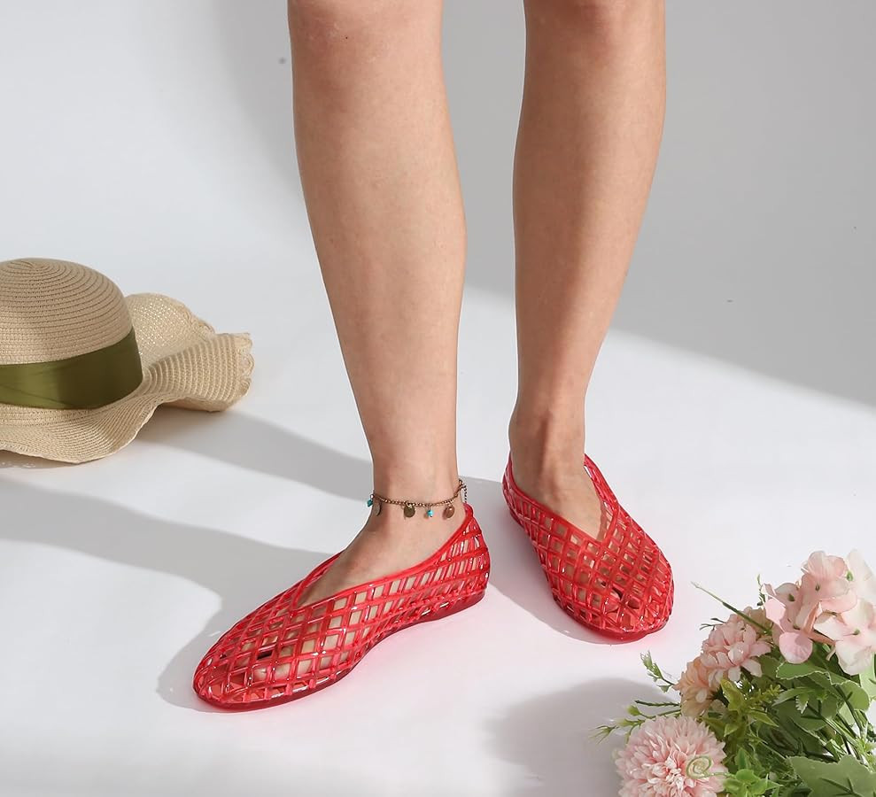 LUCKY STEP Women's Jelly Ballet Flats Mesh Casual Comfortable Jellies Shoes Clear Hollow Breathab... | Amazon (US)