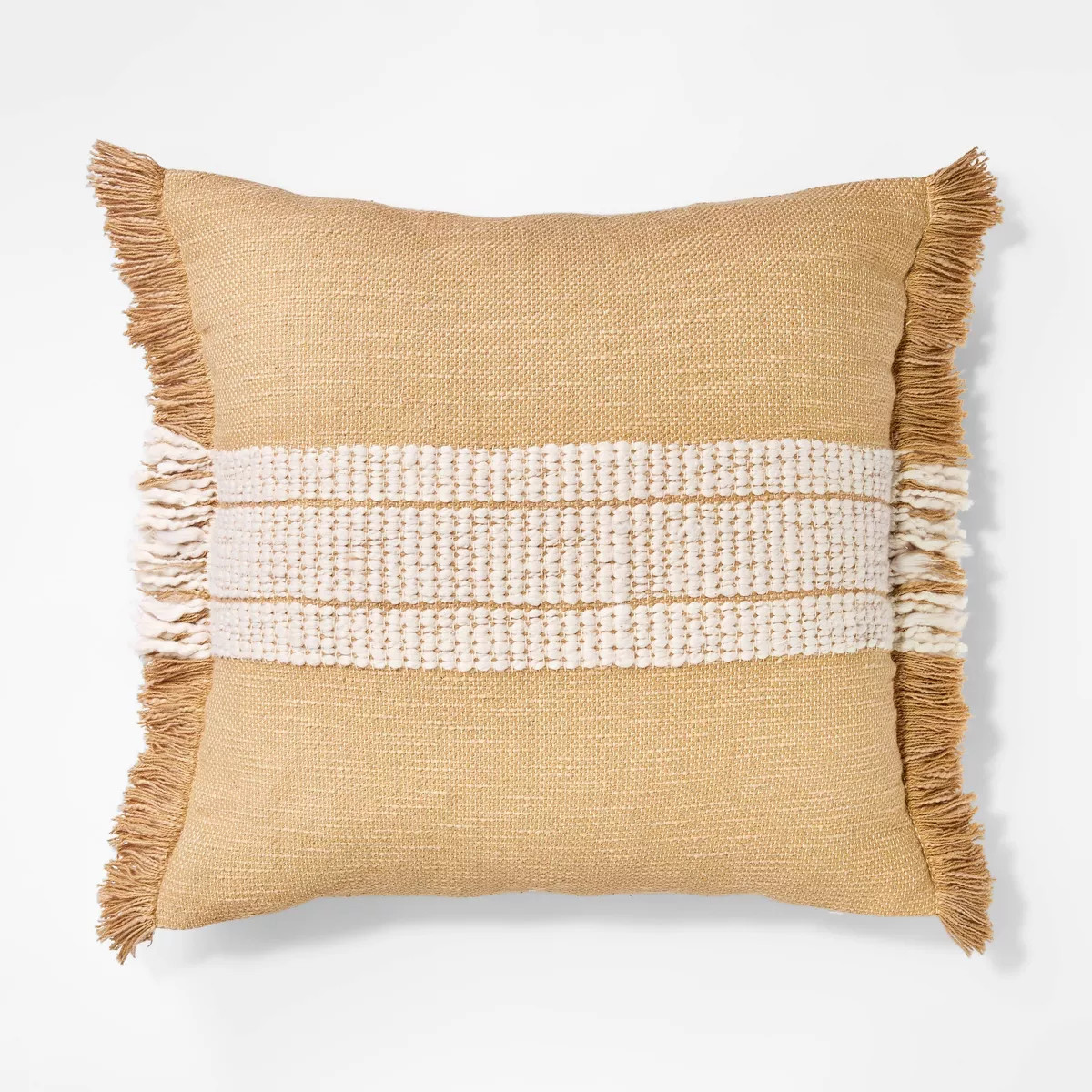 Woven Striped Square Throw Pillow Neutral/Cream: Fringed Trim, Cotton, Indoor - Threshold™ desi... | Target