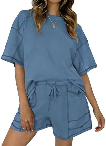 LTSCNRM Womens 2 Piece Lounge Sets Summer Casual Oversized T Shirt High Waisted Shorts with Pocke... | Amazon (US)