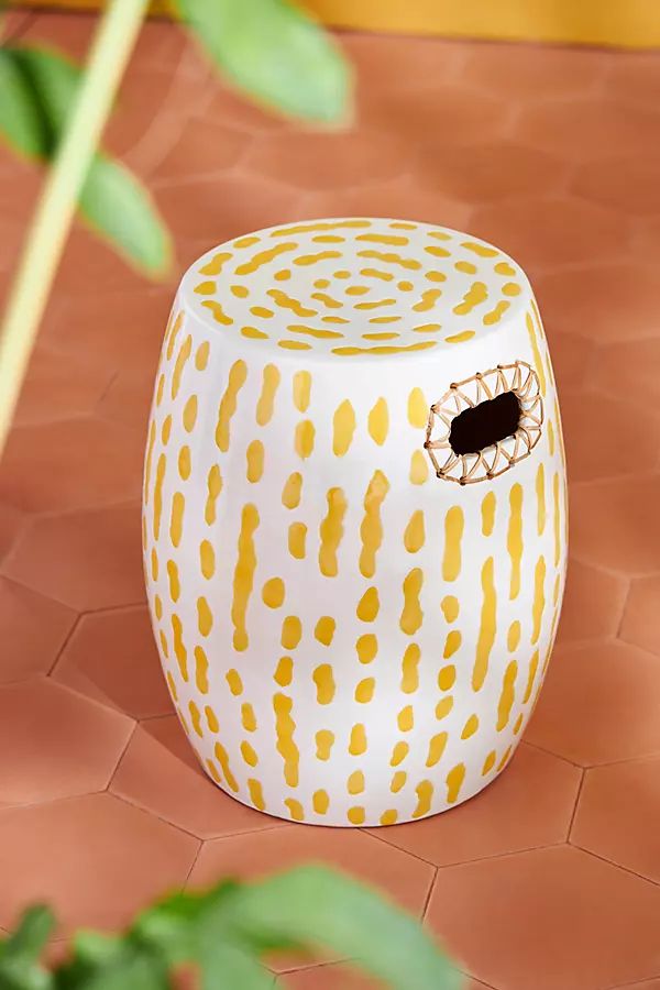 Striped Ceramic Stool By Anthropologie in Yellow | Anthropologie (US)