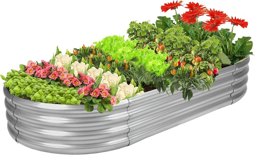 Raised Garden Bed GRS Certified Galvanized Planter Box Outdoor, 5ft Oval Rot-Resistant Metal Gard... | Amazon (US)