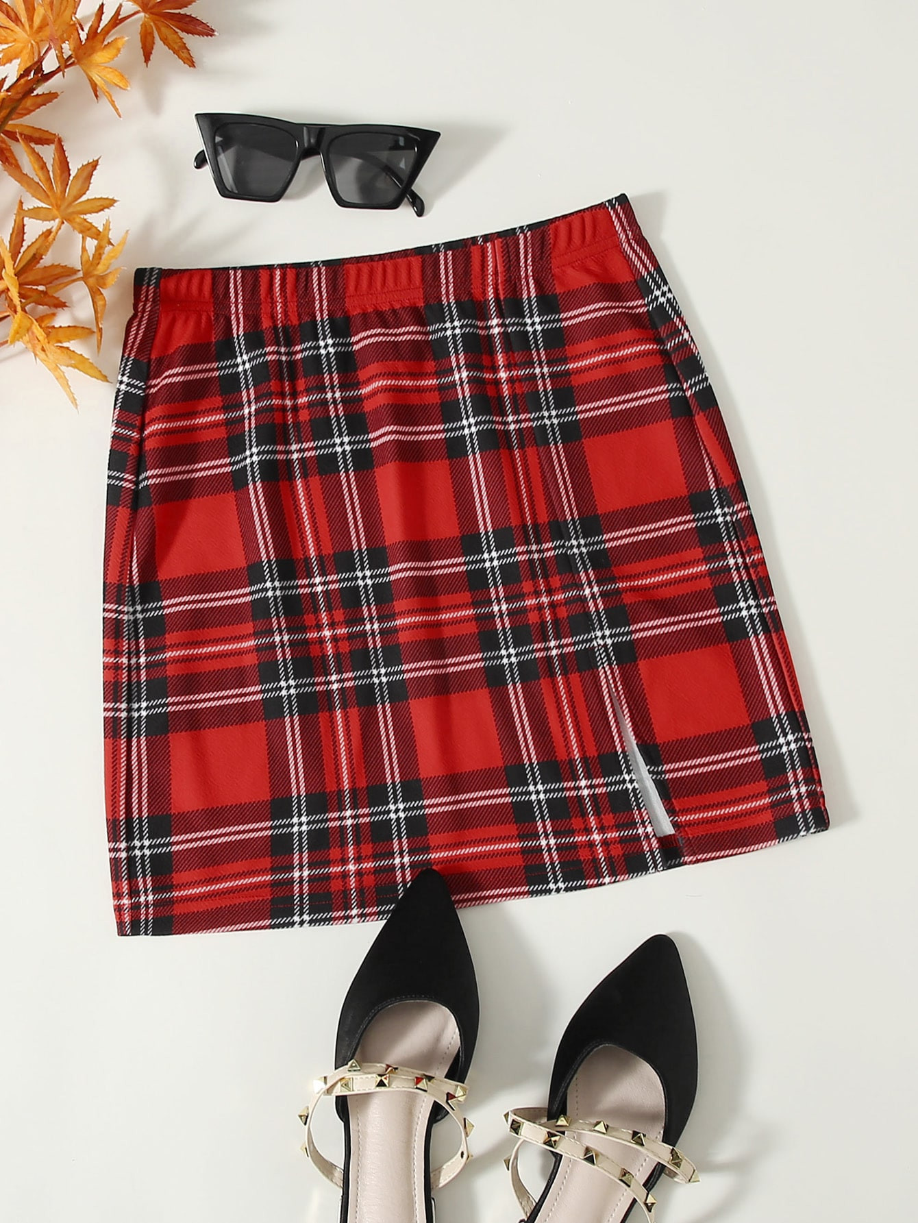SHEIN EZwear Plaid Split Detail Skirt | SHEIN