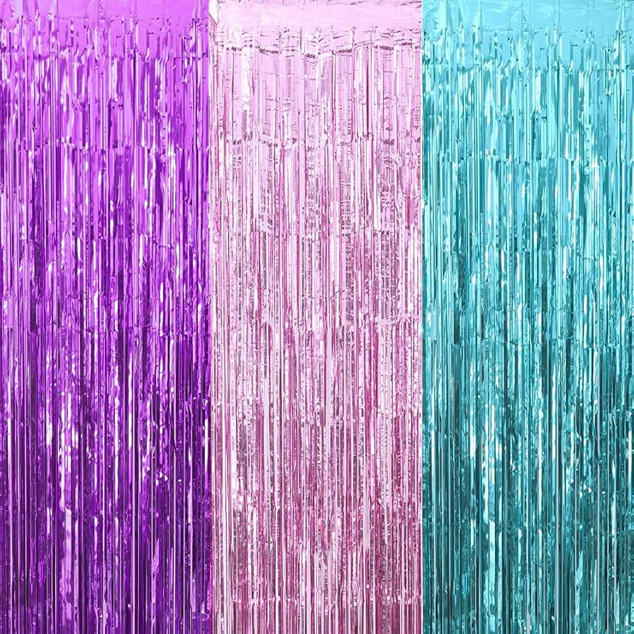 blf Unicorn Birthday Decorations for Girls Purple Pink Aquamarine Foil Fringe Tinsel Curtain Phot... | Amazon (US)