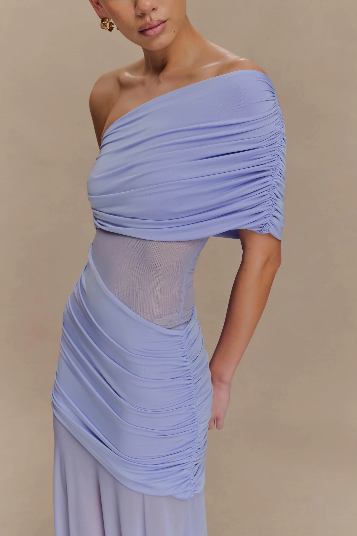 Dallas One Shoulder Mesh Maxi Dress - Lavender | MESHKI US